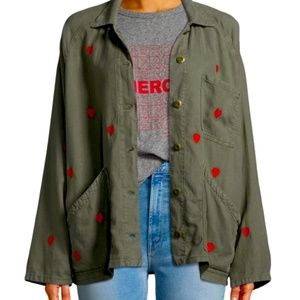 THE GREAT. Olive Utility Jacket with Red Accents